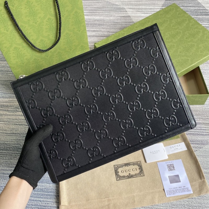 Gucci High Quality 646449 GG embossed pouch black bag